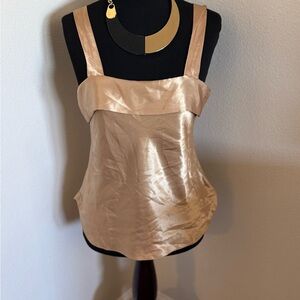 2 FOR $25 VTG Lucie Ann II Gold Satin Square Neck Cami Tank Top Blouse Silky S M